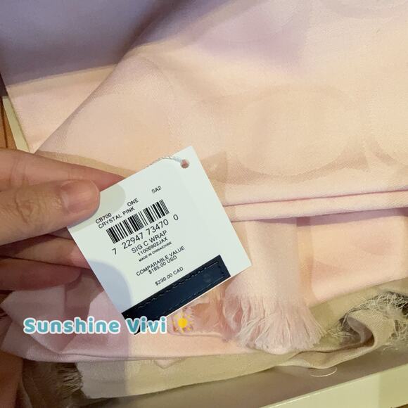 NWT Coach Women's Signature Wrap Fringe Patterned Scarf Crystal Pink - Picture 5 of 8